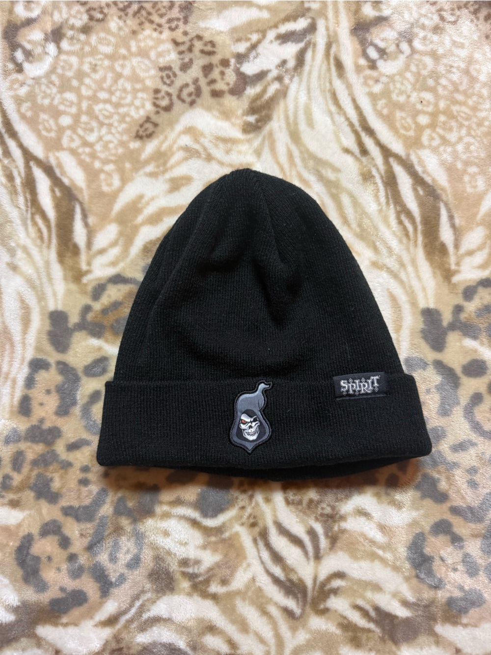 Black Spirit beanie with embroidered logo #winteraccessories #streetwear